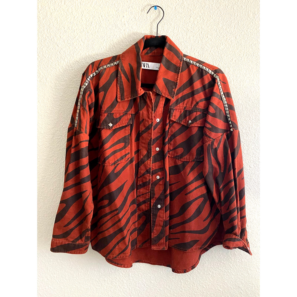Zara Zebra Print Jacket Button Down Size S